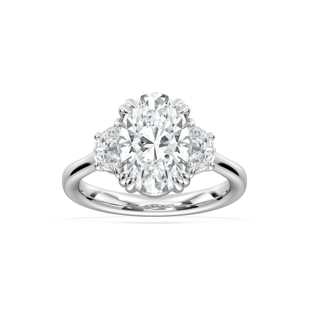 Luna 3 ½ ctw Oval LGD Double Claw Prong Three Stone Engagement Ring - 18K White Gold