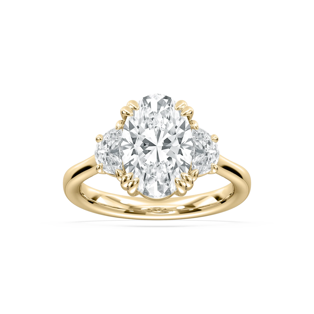 Luna 3 ½ ctw Oval LGD Double Claw Prong Three Stone Engagement Ring - 18K Yellow Gold