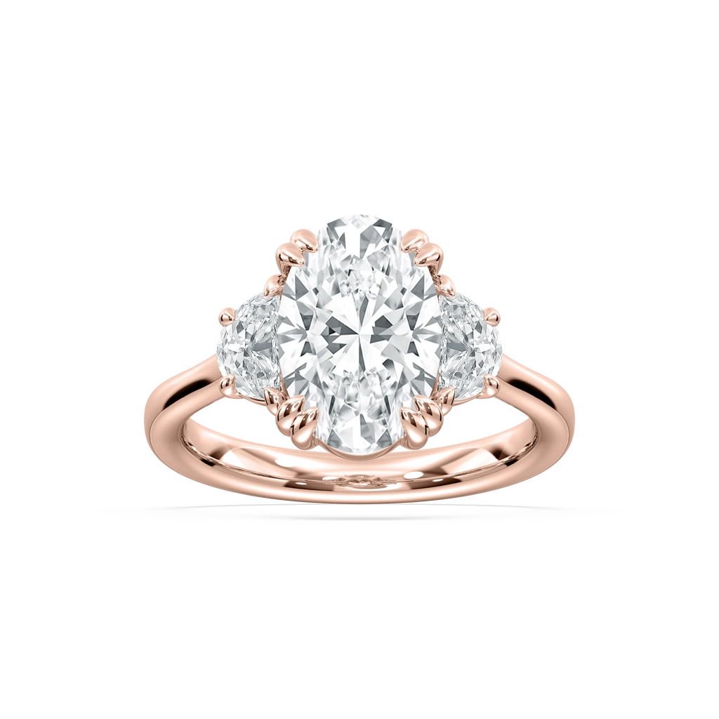 Luna 3 ½ ctw Oval LGD Double Claw Prong Three Stone Engagement Ring - 18K Rose Gold