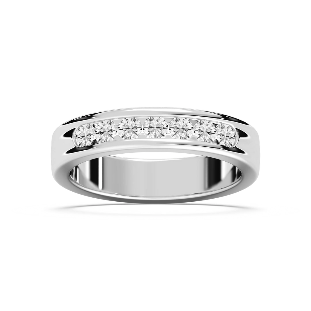 Nash 5/8 ctw Round LGD 5.00mm Channel Mens Wedding Band - 14K White Gold