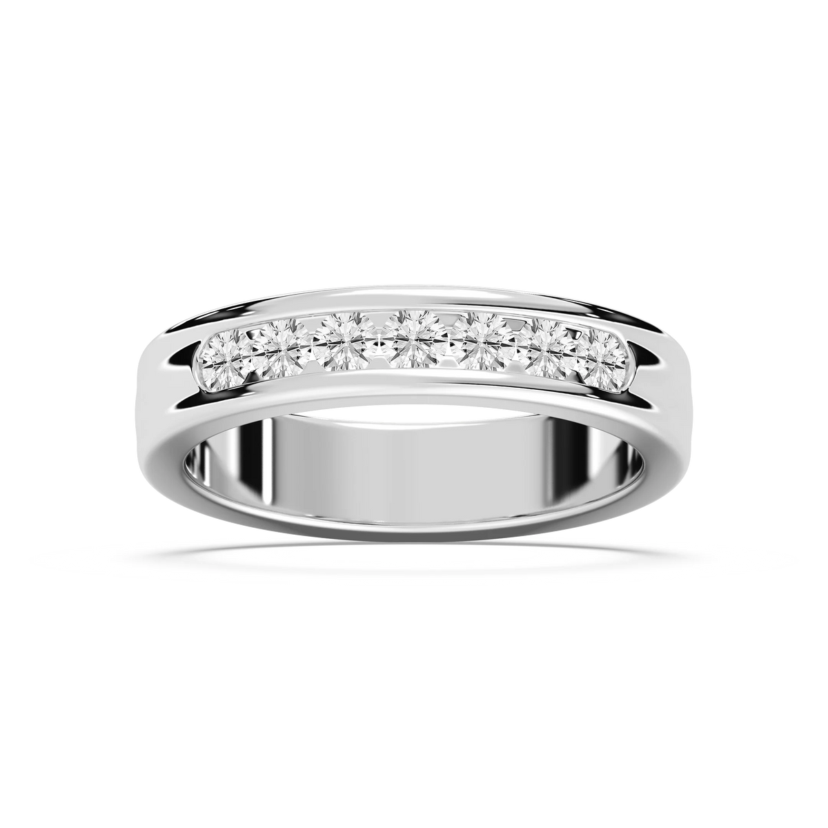 Nash 5/8 ctw Round LGD 5.00mm Channel Mens Wedding Band - 14K White Gold