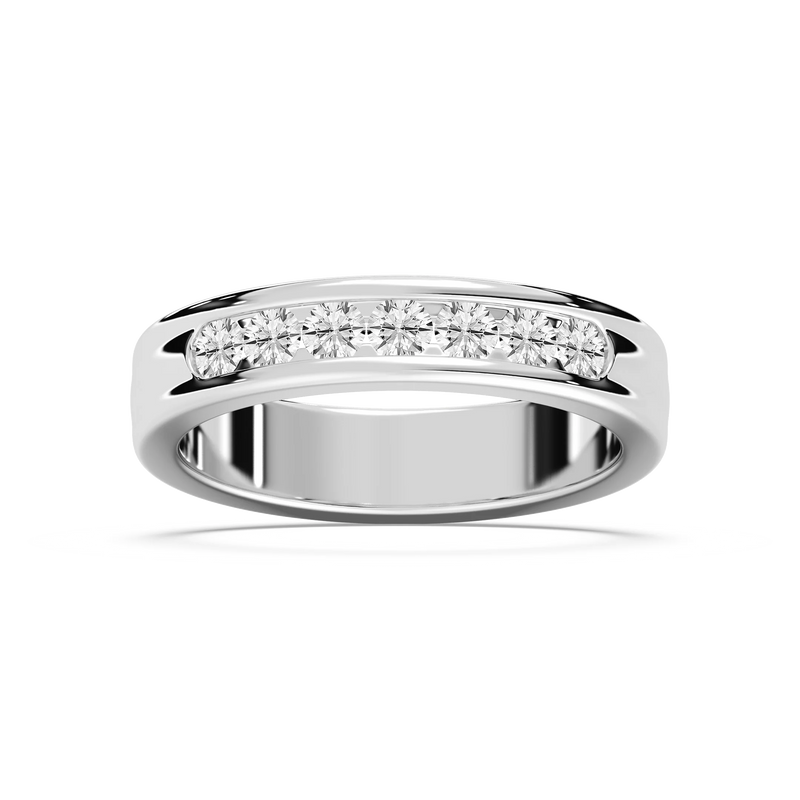 Nash 5/8 ctw Round LGD 5.00mm Channel Mens Wedding Band - 14K White Gold