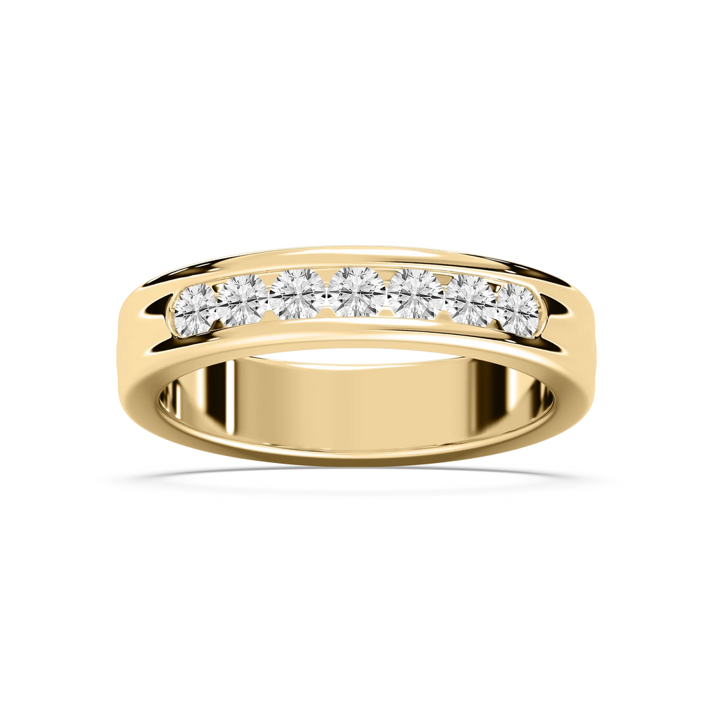 Nash 5/8 ctw Round LGD 5.00mm Channel Mens Wedding Band - 14K Yellow Gold