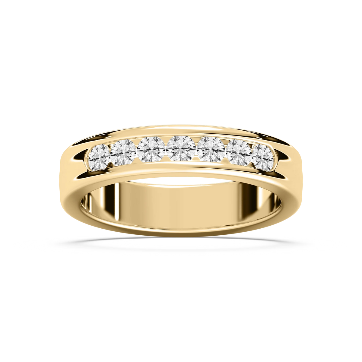 Nash 5/8 ctw Round LGD 5.00mm Channel Mens Wedding Band - 14K Yellow Gold