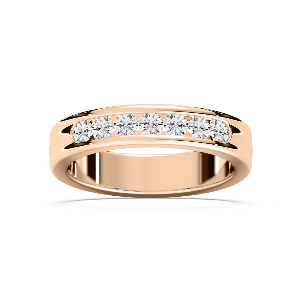 Nash 5/8 ctw Round LGD 5.00mm Channel Mens Wedding Band - 14K Rose Gold