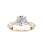 Sia Round LGD Single Shared Prong Side Stone Engagement Ring - 14K Yellow Gold
