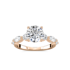 Sia Round LGD Single Shared Prong Side Stone Engagement Ring - 14K Rose Gold