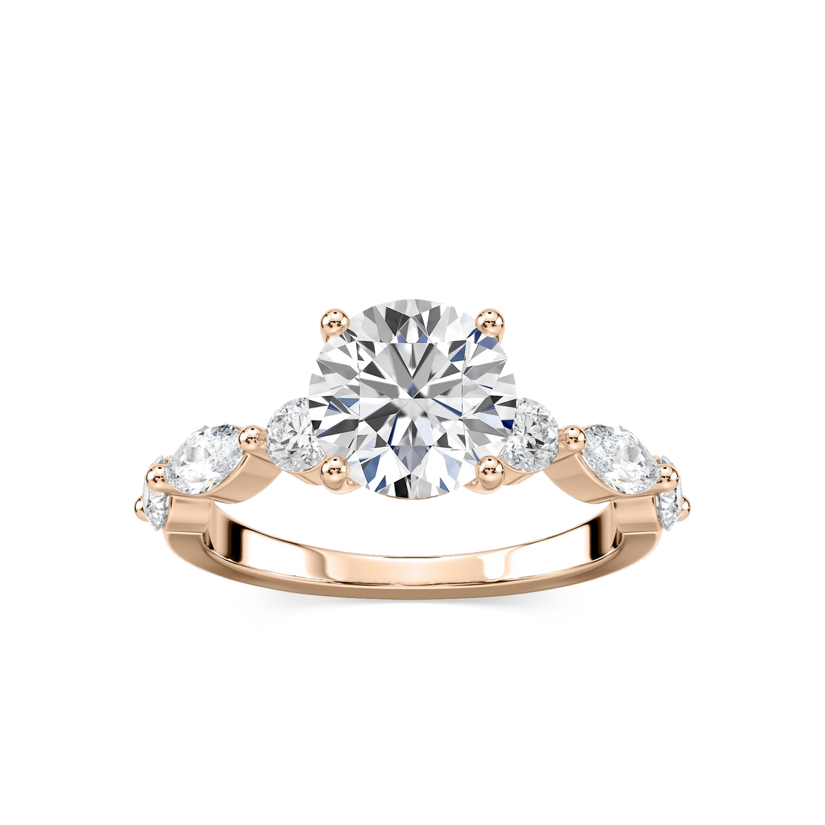 Sia Round LGD Single Shared Prong Side Stone Engagement Ring - 18K Rose Gold