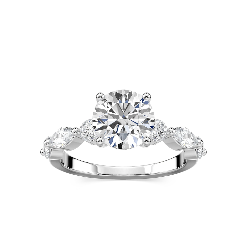Sia Round LGD Single Shared Prong Side Stone Engagement Ring - Platinum