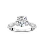 Sia Round LGD Single Shared Prong Side Stone Engagement Ring - Platinum