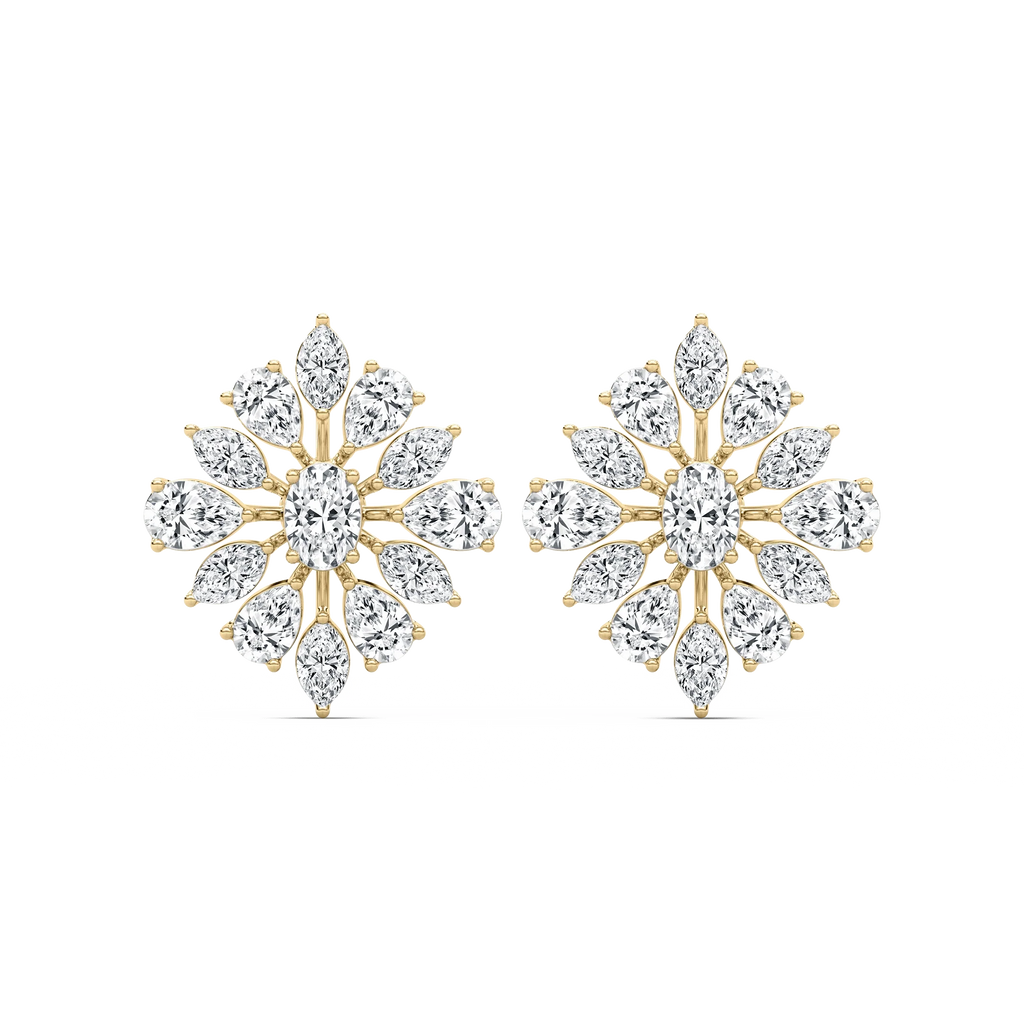 1 ⁷⁄₈ ctw Pear, Oval, and Marquise LGD Snowflake Cluster Earrings - 14K Yellow Gold