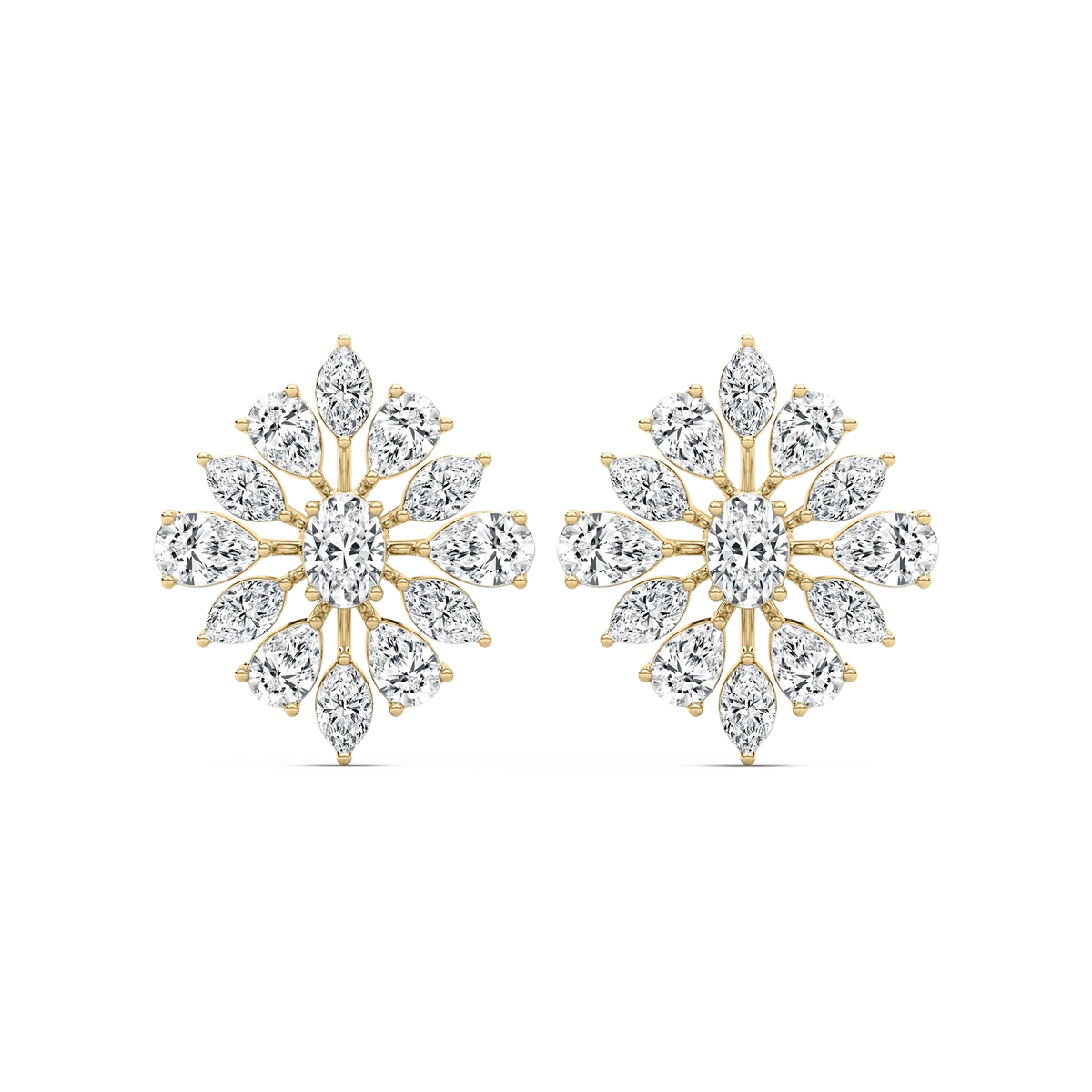 1 ⁷⁄₈ ctw Pear, Oval, and Marquise LGD Snowflake Cluster Earrings - 14K Yellow Gold