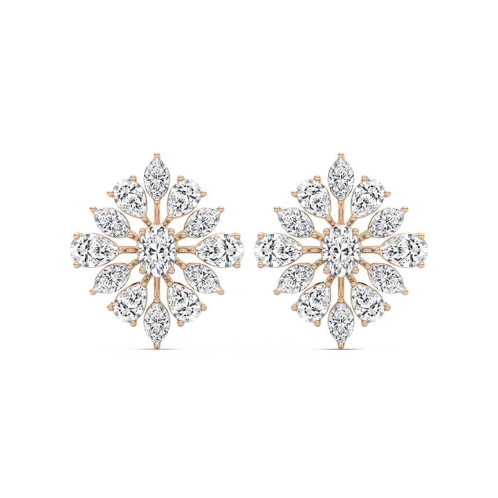 1 ⁷⁄₈ ctw Pear, Oval, and Marquise LGD Snowflake Cluster Earrings - 14K Rose Gold