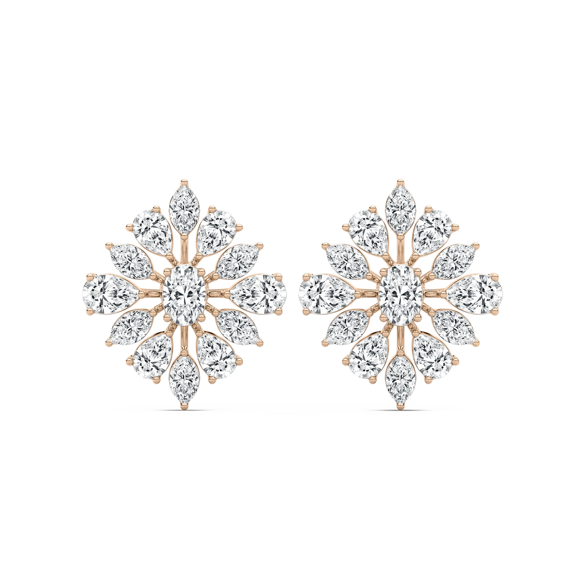 1 ⁷⁄₈ ctw Pear, Oval, and Marquise LGD Snowflake Cluster Earrings - 14K Rose Gold