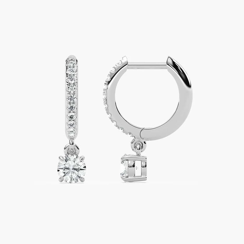 2/3 ctw Round LGD Solitaire Drop Huggie Hoop Earrings - 14K White Gold / F-VS2