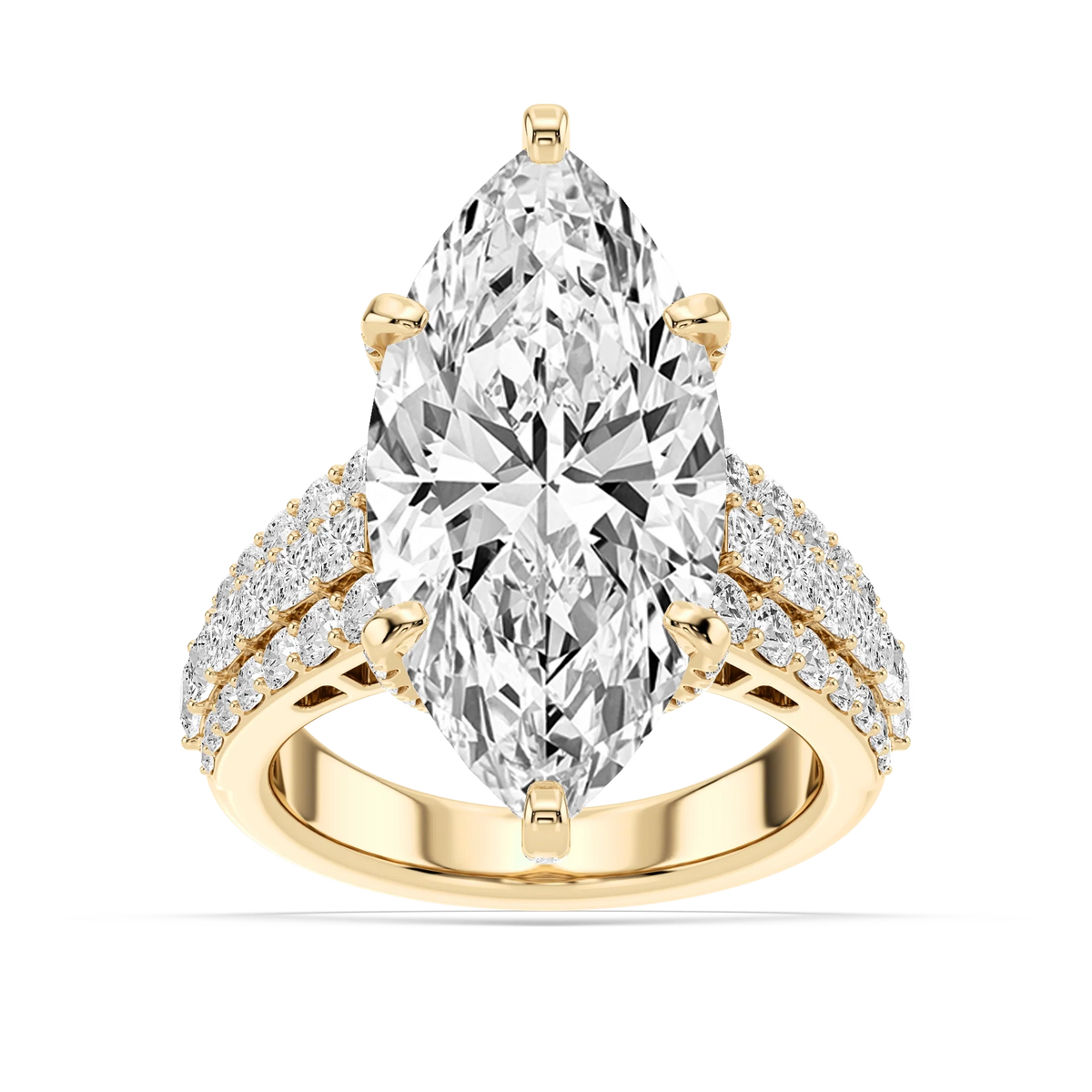 Sophia 11 ¾ ctw Marquise LGD Triple Row Hidden Halo Engagement Ring - Signature Collection - 14K Yellow Gold