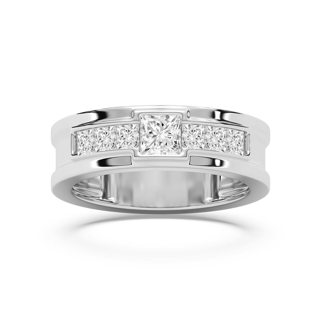 Elijah 1 ⅓ ctw Princess LGD 7.20mm Bezel Mens Wedding Band - 14K White Gold