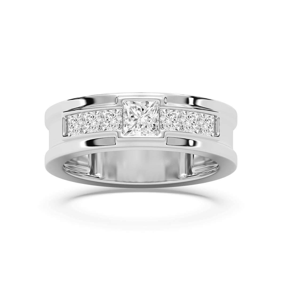 Elijah 1 ⅓ ctw Princess LGD 7.20mm Bezel Mens Wedding Band - 14K White Gold