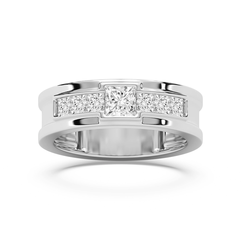 Elijah 1 ⅓ ctw Princess LGD 7.20mm Bezel Mens Wedding Band - 14K White Gold