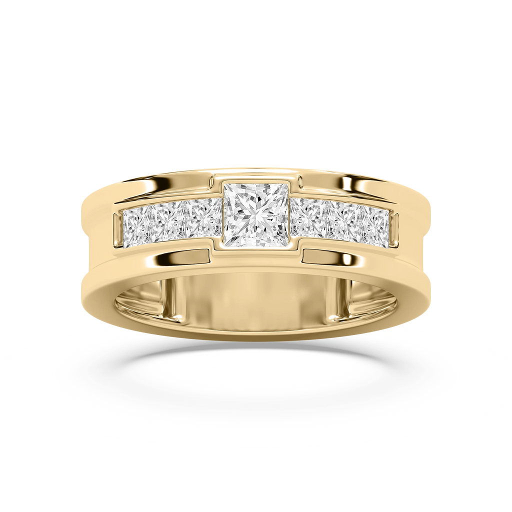 Elijah 1 ⅓ ctw Princess LGD 7.20mm Bezel Mens Wedding Band - 14K Yellow Gold