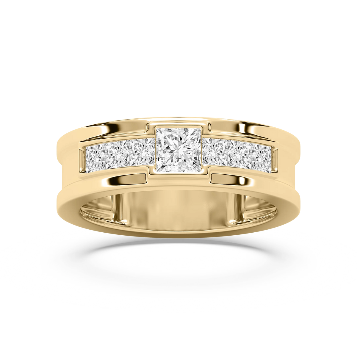 Elijah 1 ⅓ ctw Princess LGD 7.20mm Bezel Mens Wedding Band - 14K Yellow Gold