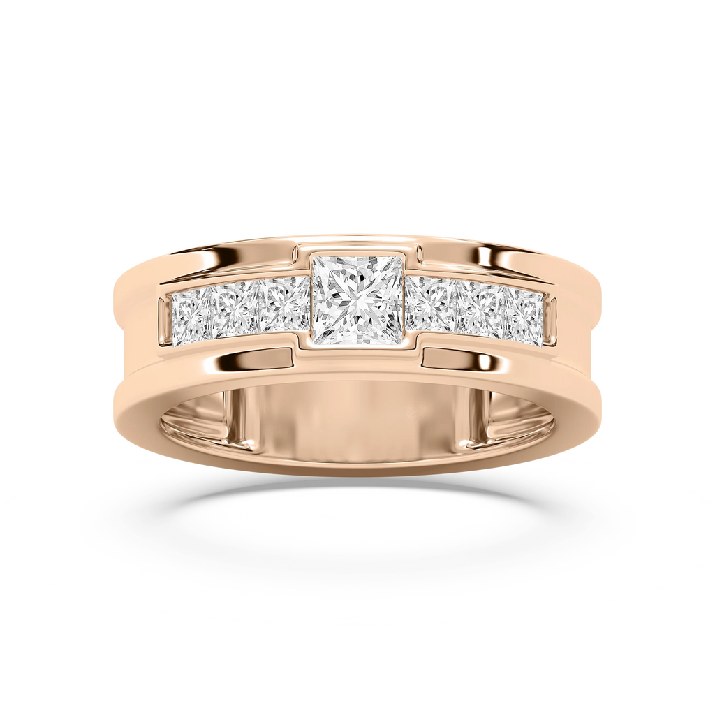 Elijah 1 ⅓ ctw Princess LGD 7.20mm Bezel Mens Wedding Band - 14K Rose Gold