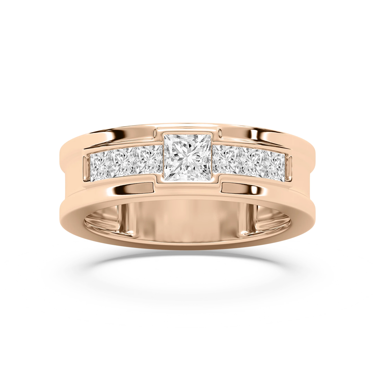 Elijah 1 ⅓ ctw Princess LGD 7.20mm Bezel Mens Wedding Band - 14K Rose Gold
