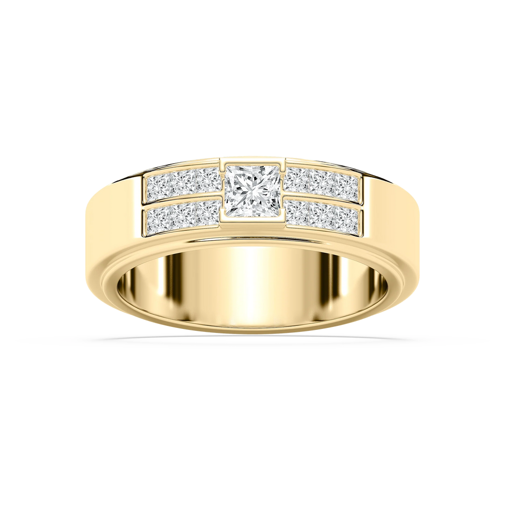 Max 1 ctw Princess LGD 6.80mm Half Bezel Mens Wedding Band - 14K Yellow Gold