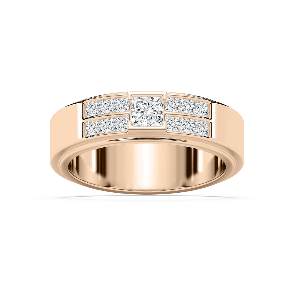 Max 1 ctw Princess LGD 6.80mm Half Bezel Mens Wedding Band - 14K Rose Gold