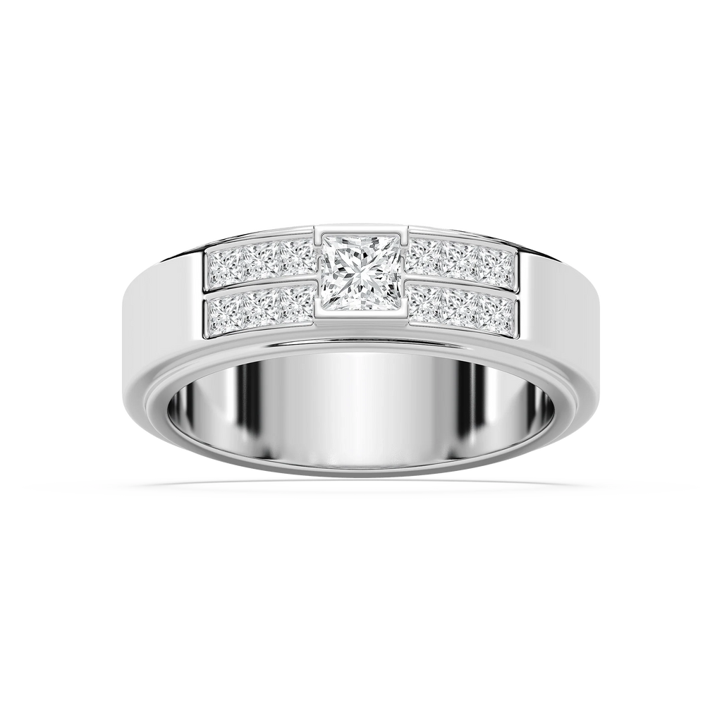 Max 1 ctw Princess LGD 6.80mm Half Bezel Mens Wedding Band