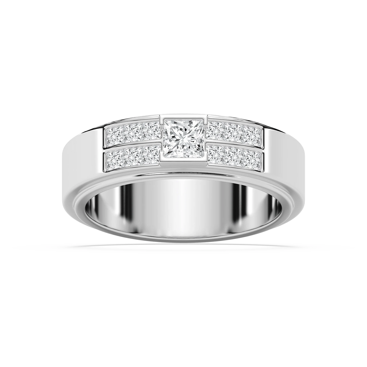 Max 1 ctw Princess LGD 6.80mm Half Bezel Mens Wedding Band