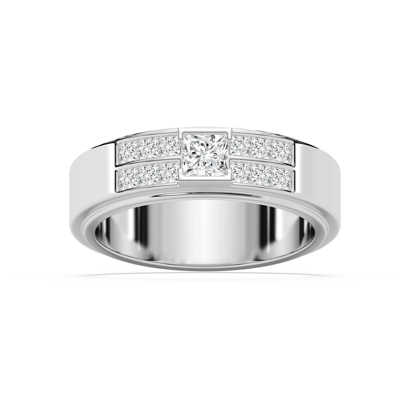 Max 1 ctw Princess LGD 6.80mm Half Bezel Mens Wedding Band