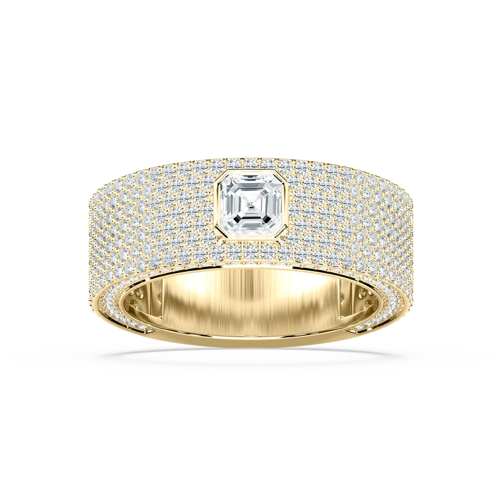 Jonah 3 ⅓ ctw Asscher and Round LGD 8.45mm Bezel Mens Wedding Band - 14K Yellow Gold