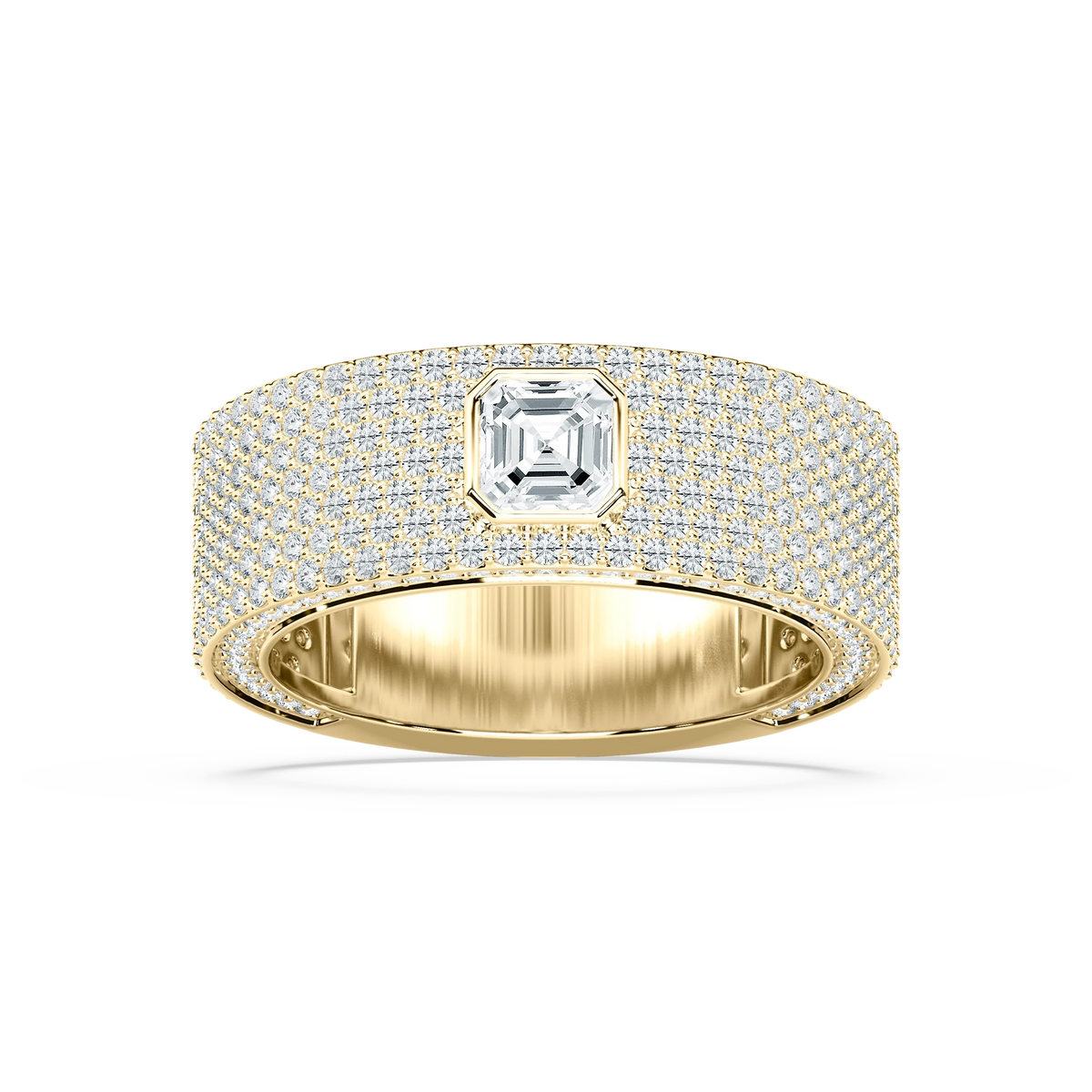 Jonah 3 ⅓ ctw Asscher and Round LGD 8.45mm Bezel Mens Wedding Band - 14K Yellow Gold