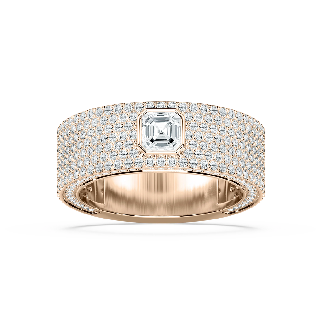 Jonah 3 ⅓ ctw Asscher and Round LGD 8.45mm Bezel Mens Wedding Band - 14K Rose Gold