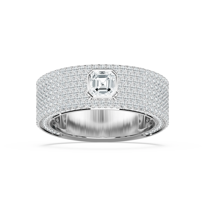 Jonah 3 ⅓ ctw Asscher and Round LGD 8.45mm Bezel Mens Wedding Band