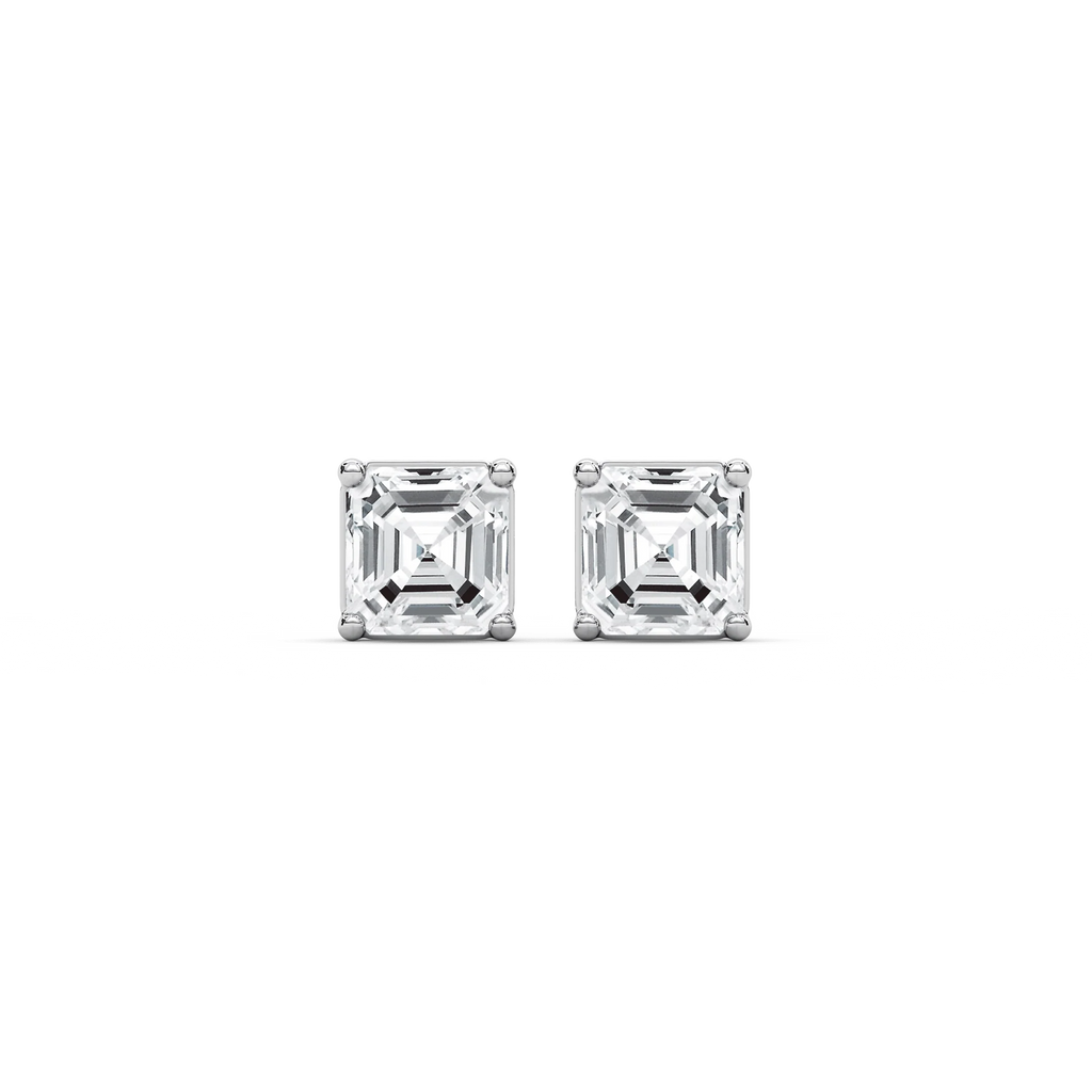 Asscher LGD Four Prong Stud Earrings - 14K White Gold / ½ ctw
