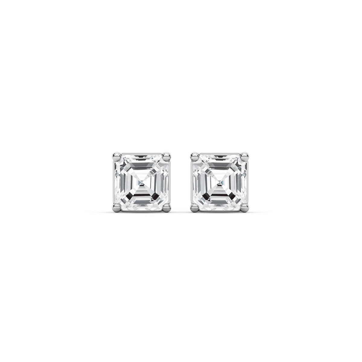 Asscher LGD Four Prong Stud Earrings - 14K White Gold / 2 ctw