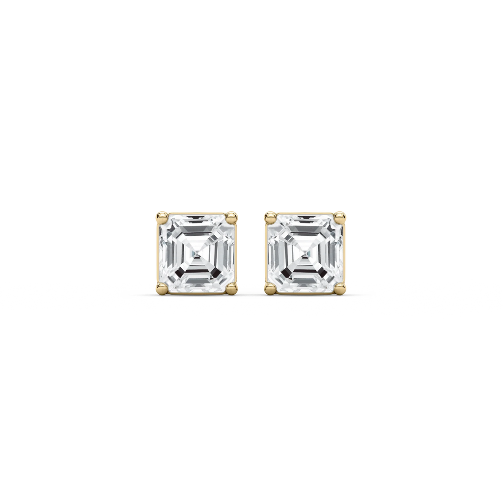 Asscher LGD Four Prong Stud Earrings - 14K Yellow Gold / 2 ctw