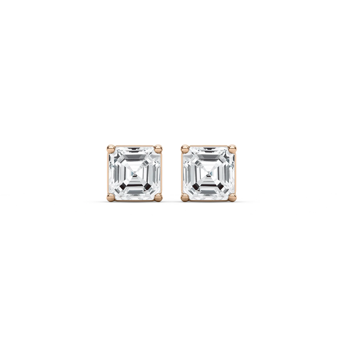 Asscher LGD Four Prong Stud Earrings - 14K Rose Gold / ½ ctw