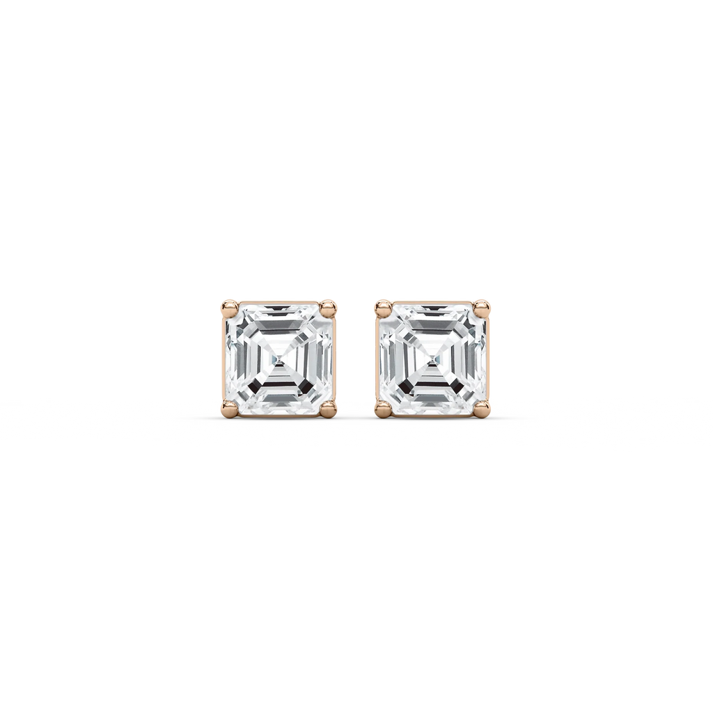 Asscher LGD Four Prong Stud Earrings - 14K Rose Gold / 2 ctw