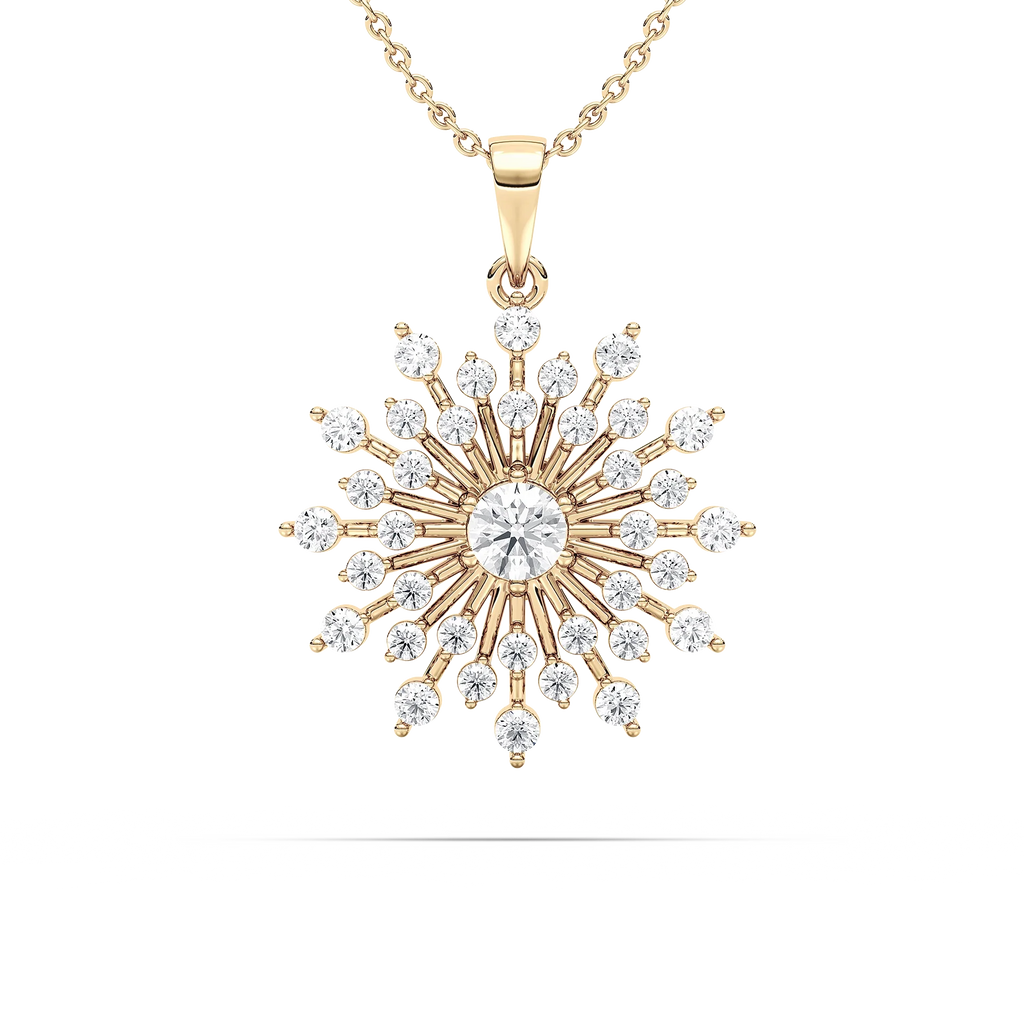 1 5/8 ctw Round LGD Vintage Snowflake Pendant  - 18 Inches