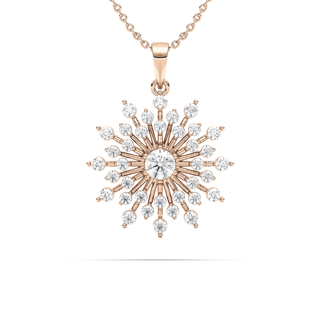 1 5/8 ctw Round LGD Vintage Snowflake Pendant  - 18 Inches