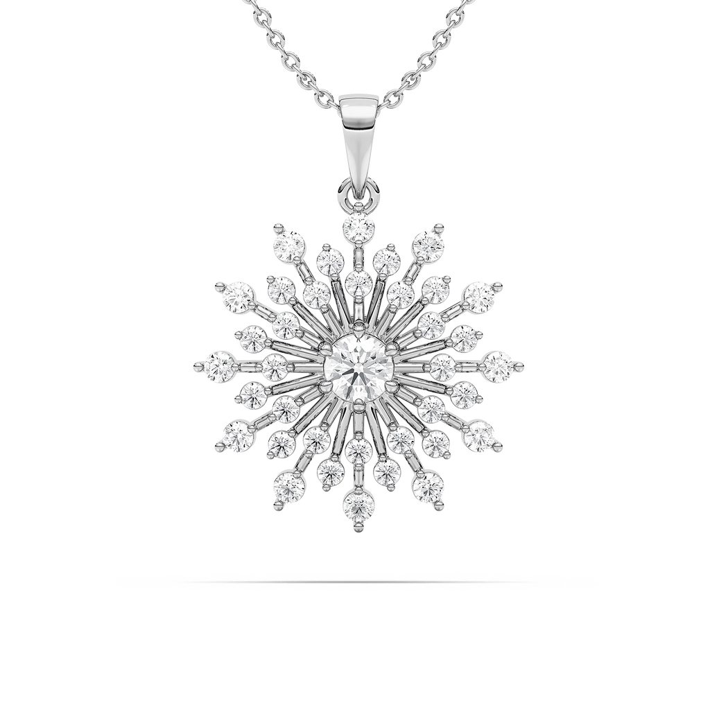 1 5/8 ctw Round LGD Vintage Snowflake Pendant  - 18 Inches