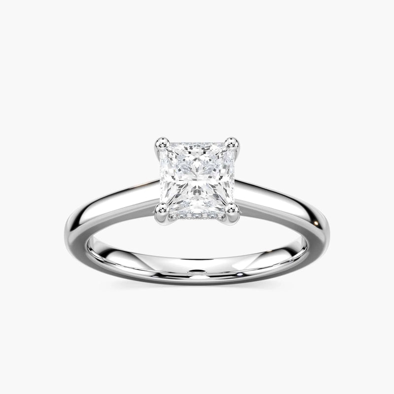 Stefania Princess LGD Cathedral Hidden Halo Engagement Ring - 14K White Gold