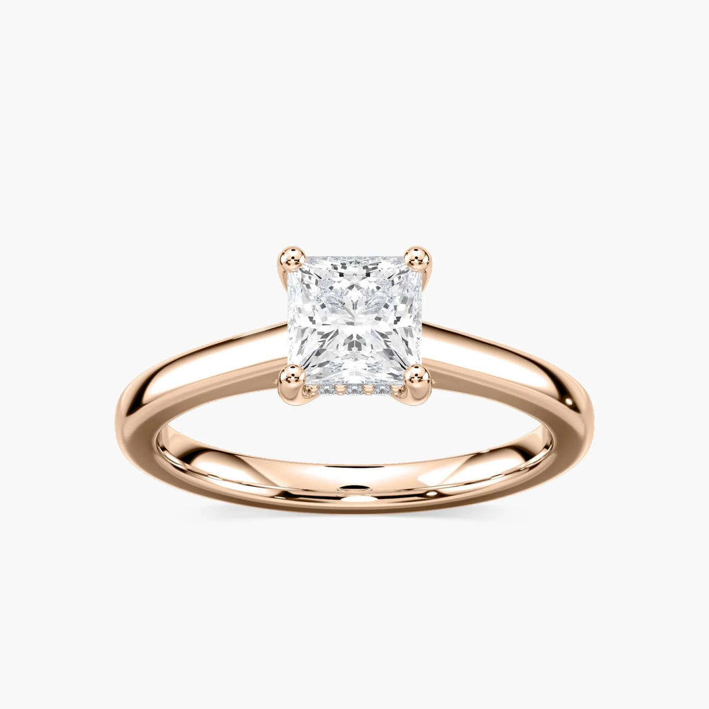 Stefania Princess LGD Cathedral Hidden Halo Engagement Ring - 14K Rose Gold