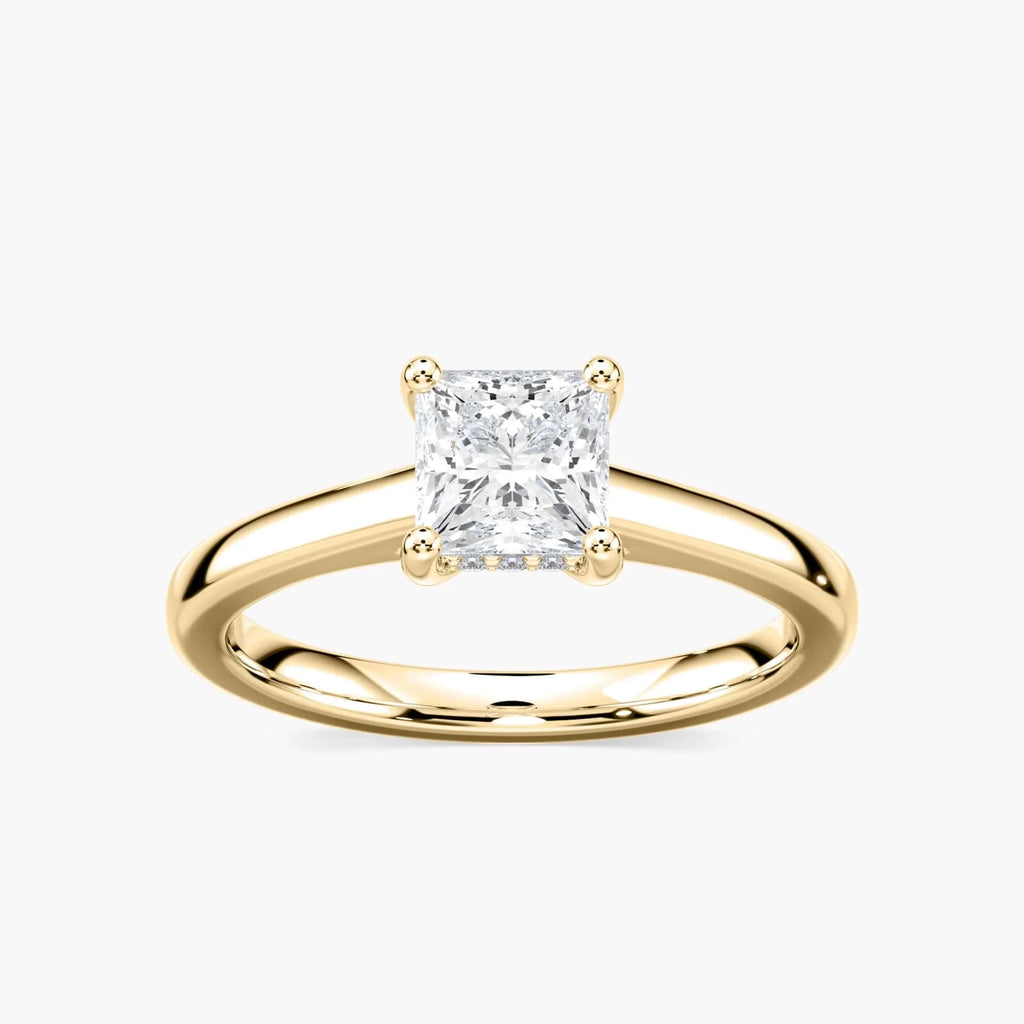 Stefania Princess LGD Cathedral Hidden Halo Engagement Ring - 18K Yellow Gold