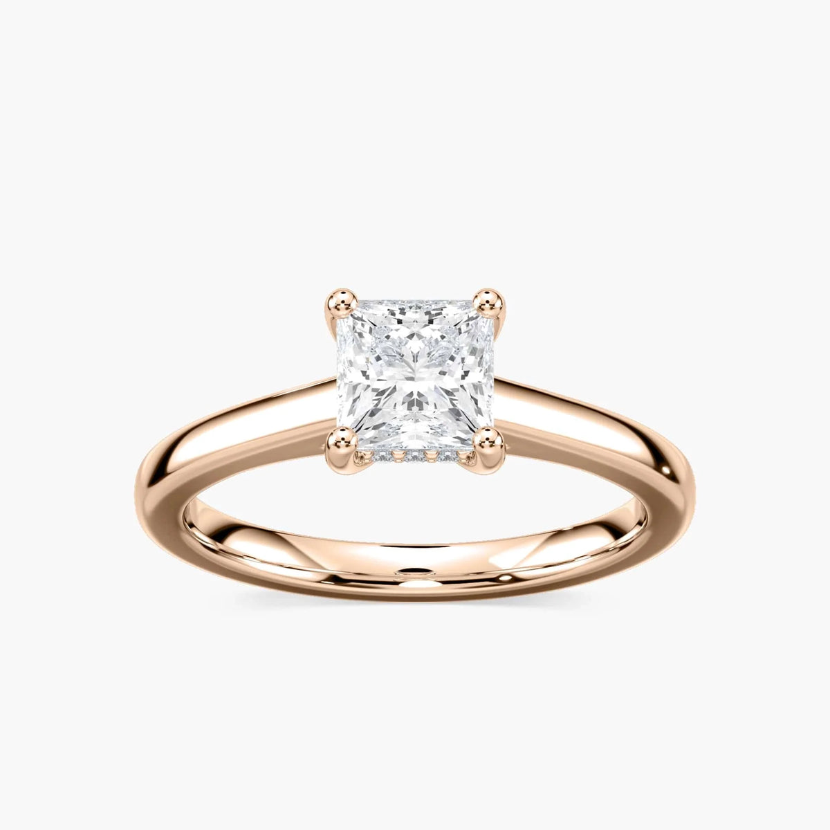 Stefania Princess LGD Cathedral Hidden Halo Engagement Ring - 18K Rose Gold