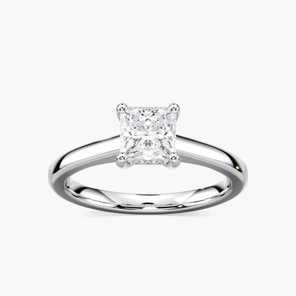 Stefania Princess LGD Cathedral Hidden Halo Engagement Ring - Platinum