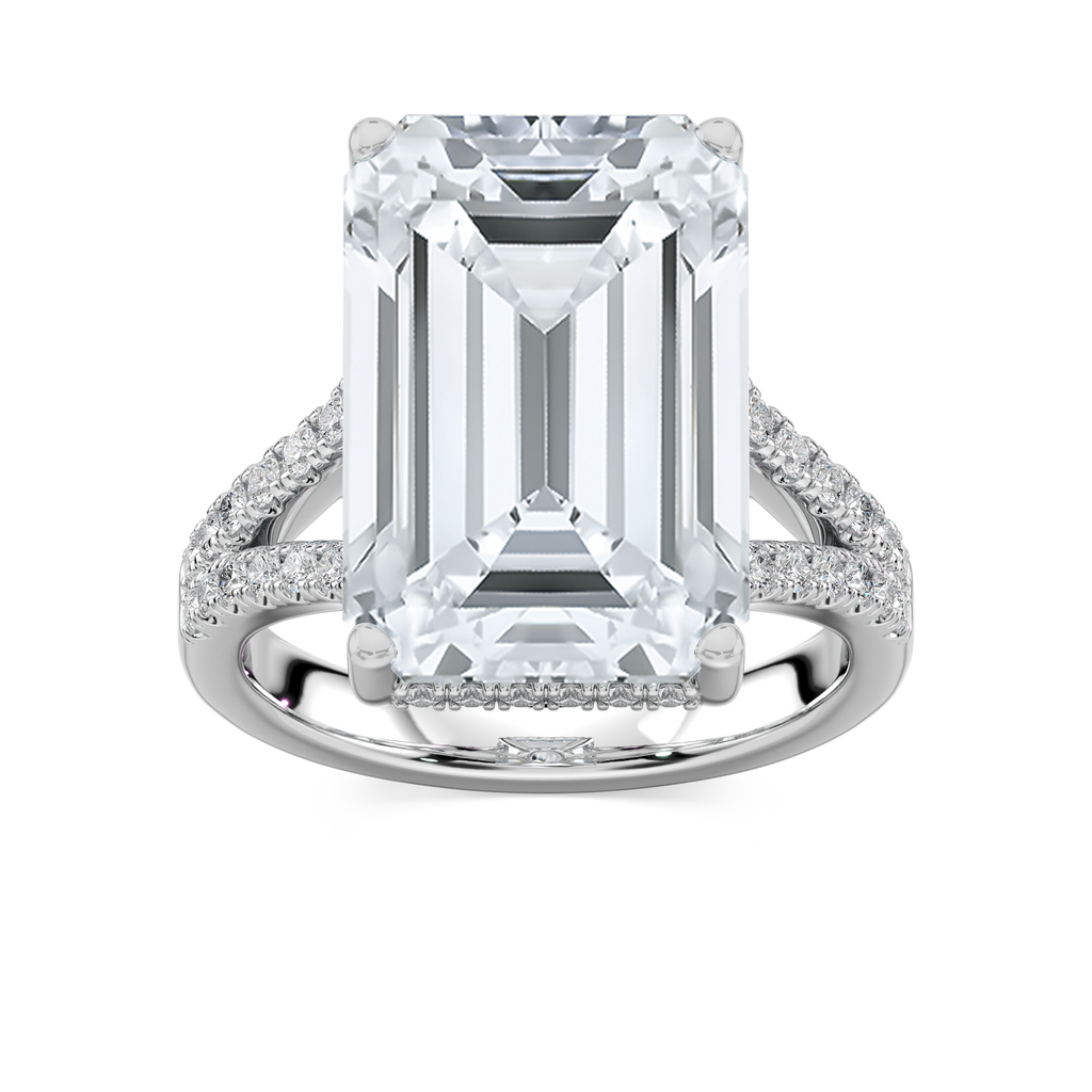 Stephanie 15 ¾ ctw Emerald LGD Split Shank Hidden Halo Engagement Ring - Signature Collection - 14K White Gold